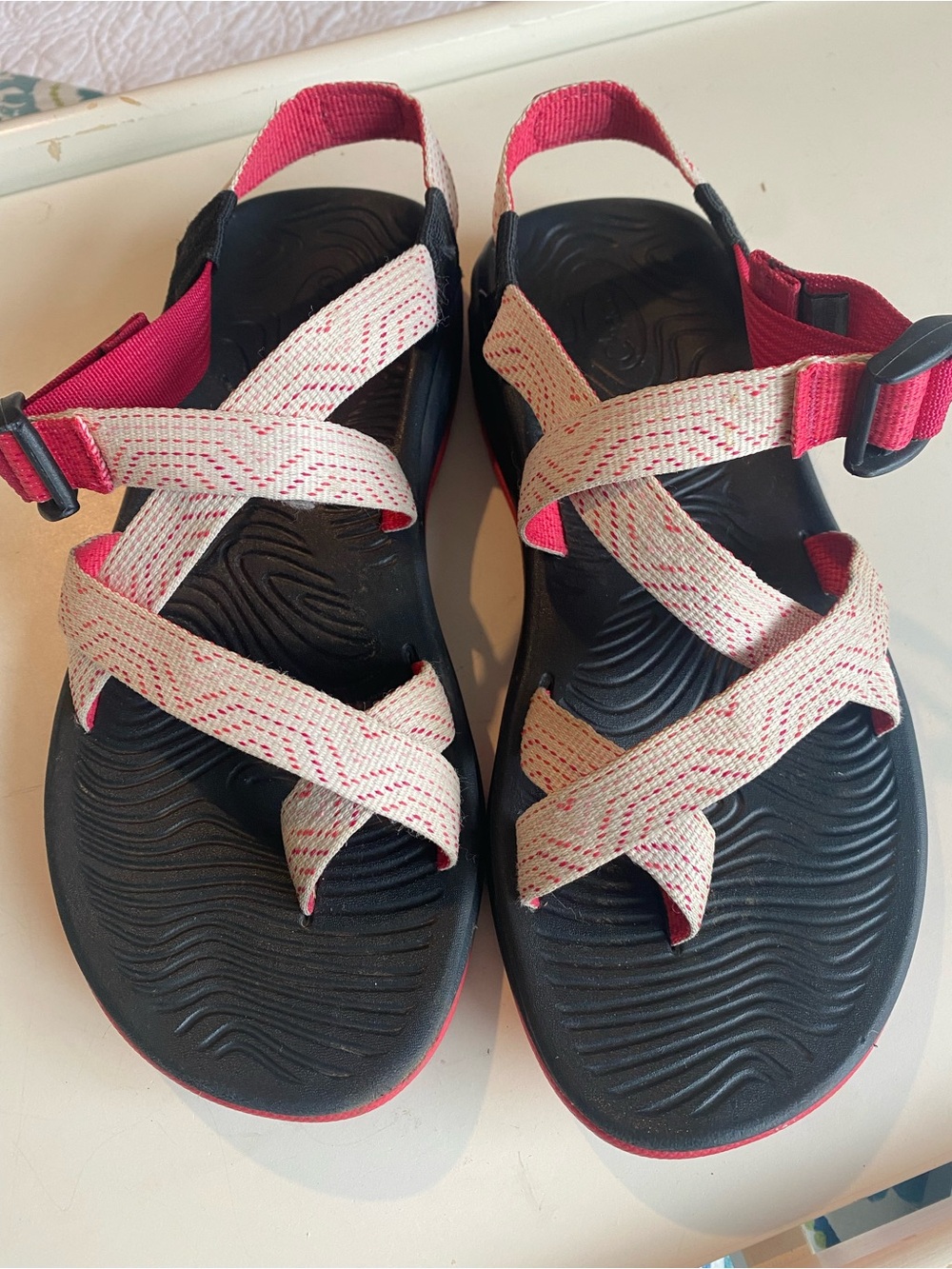 Chaco Z Cloud Pink White Black Summer Sport Sandals, Adjustable Strap, hiking